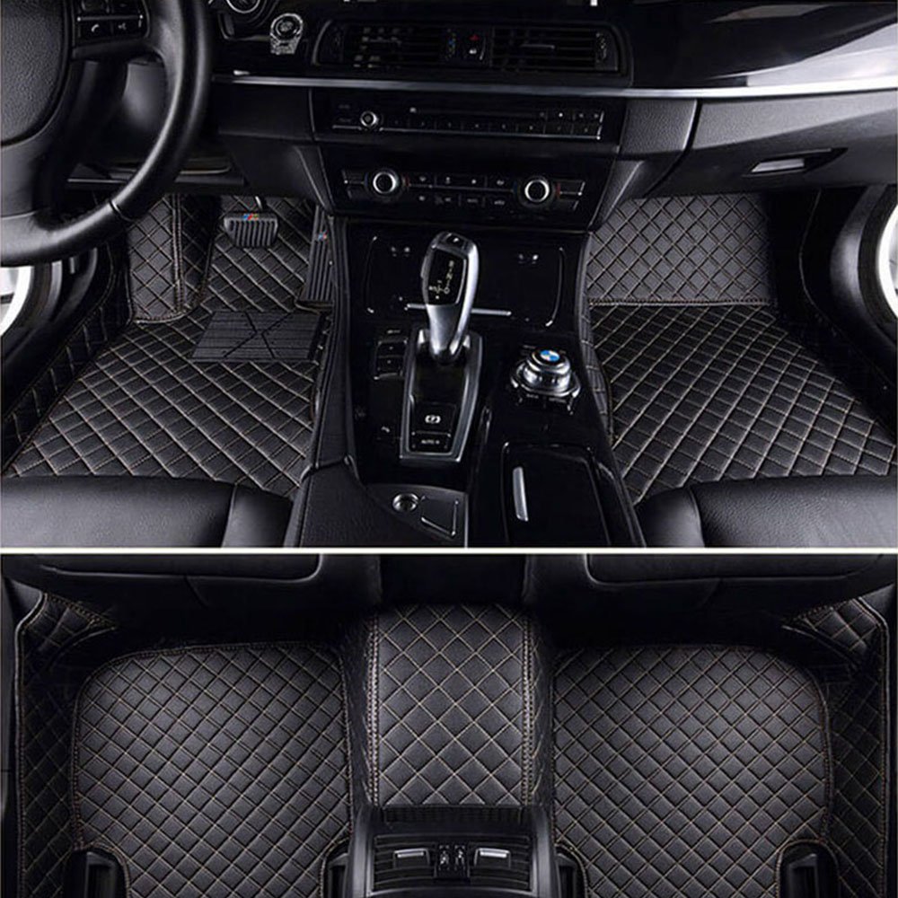 Shop Black and Beige Stitching Luxury Leather Diamond Car Mats UK