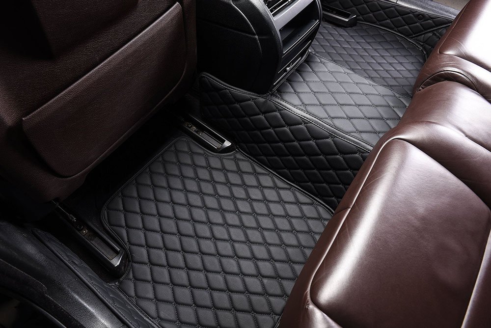 Shop Black and Black Stitching Luxury Leather Diamond Car Mats UK