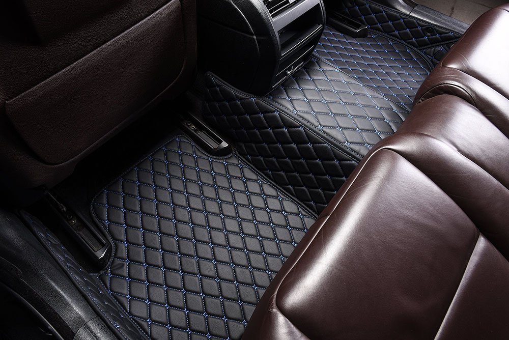 Shop Black and Blue Stitching Custom Diamond Car Mats UK