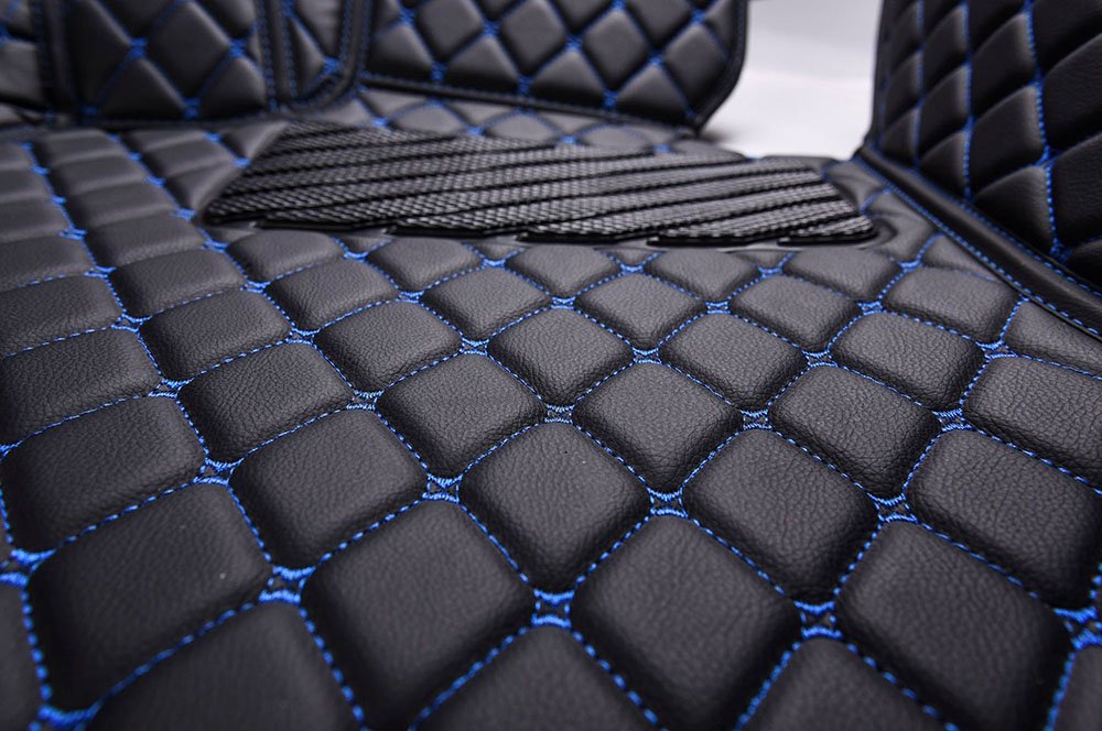 Shop Black and Blue Stitching Luxury Leather Diamonds Car Floor Mats UK