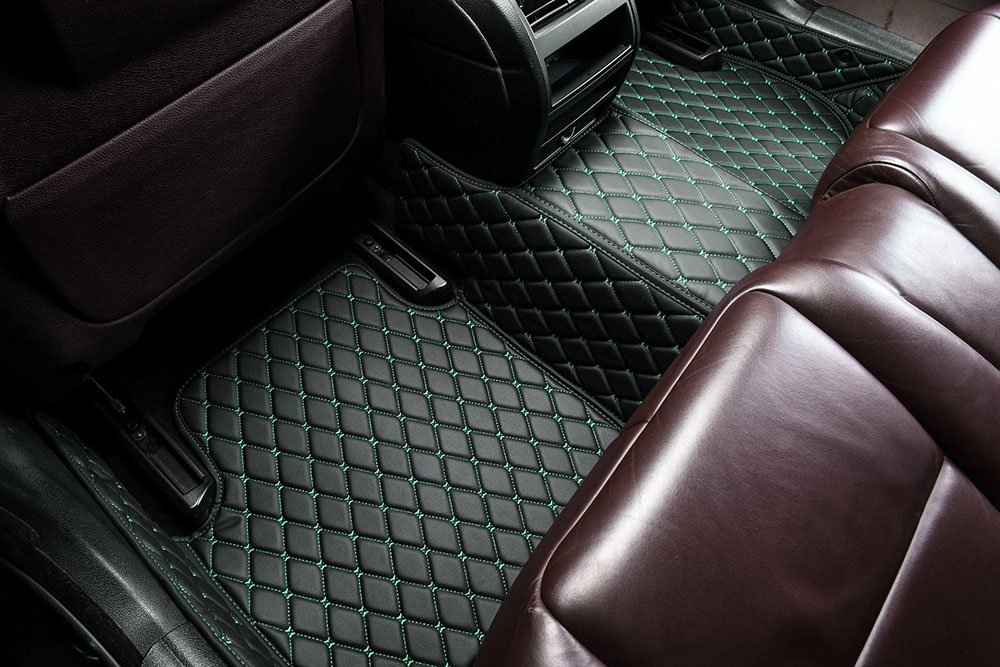 Shop Black and Green Stitching Custom Diamond Car Mats UK