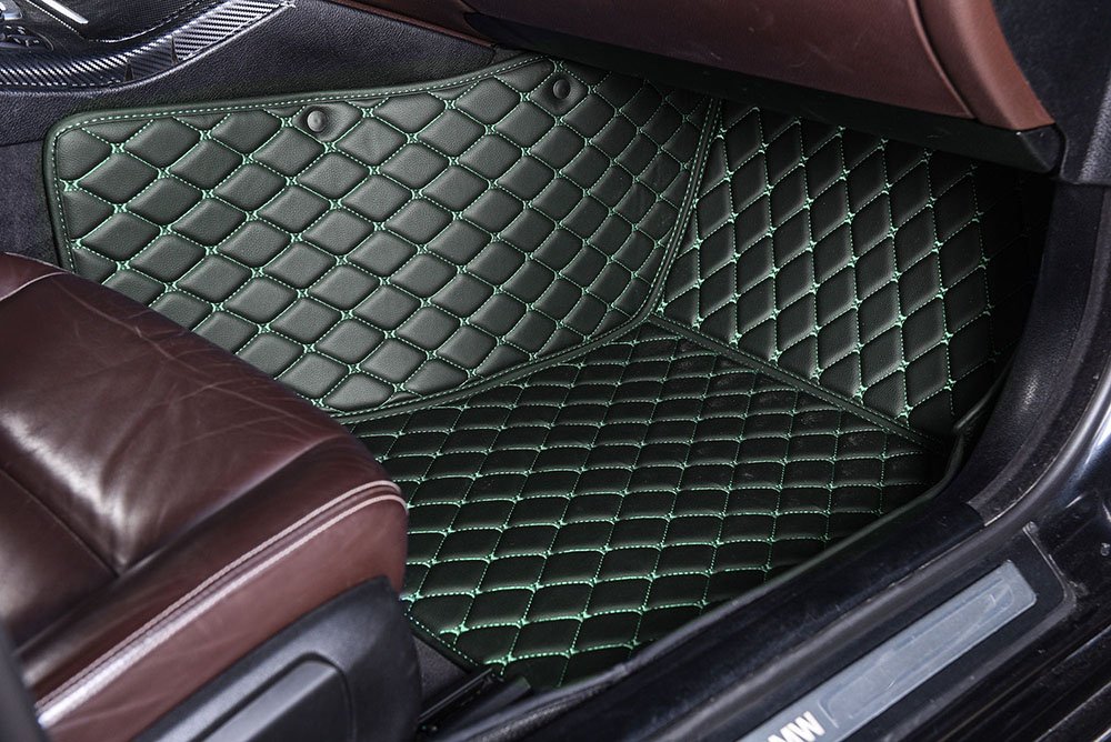 Shop Black and Green Stitching Luxury Leather Diamonds Car Floor Mats UK