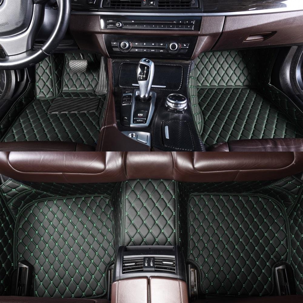 Shop Black and Green Stitching Luxury Leather Diamond Car Mats UK
