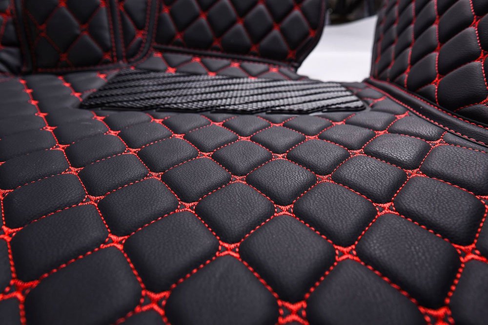 Shop Black and Red Stitching Luxury Leather Diamonds Car Floor Mats UK
