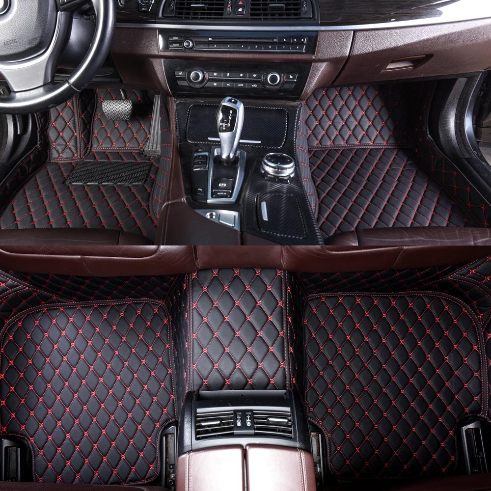 Shop Black and Red Stitching Luxury Leather Diamond Car Mats UK