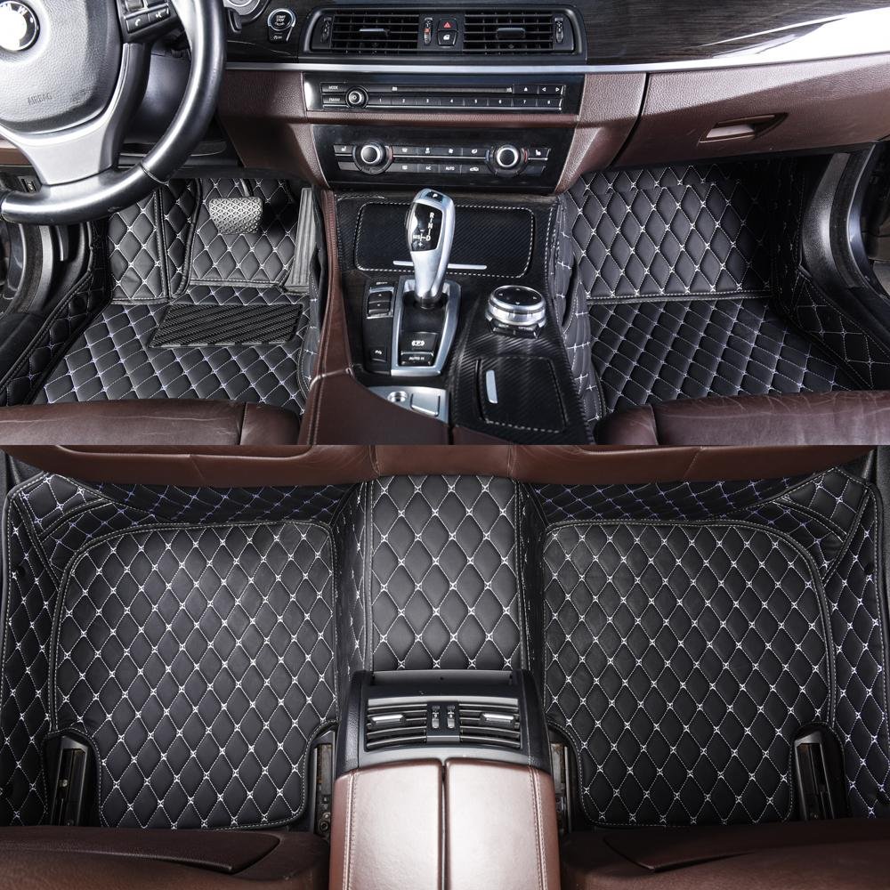Shop Black and White Stitching Luxury Leather Diamond Car Mats UK