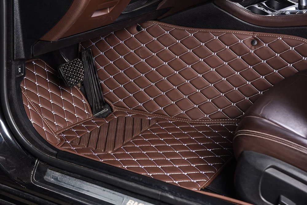 Shop Dark Brown Luxury Leather Diamond Car Mats UK