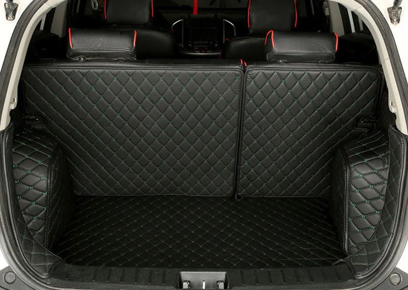 Shop Black and Green Stitching Full Cover Luxury Leather Diamond Trunk Car Mats UK
