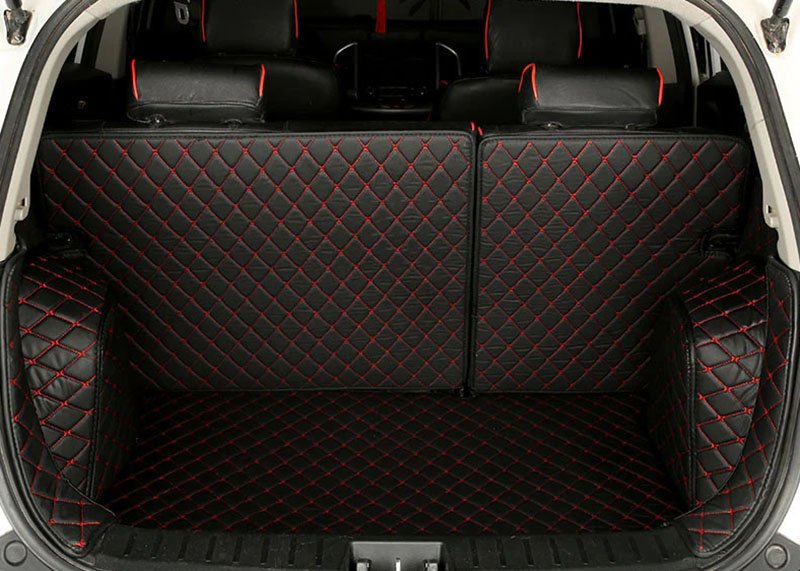 Shop Black and Red Stitching Full Cover Luxury Leather Diamond Trunk Car Mats UK