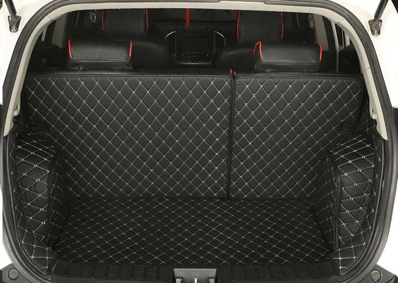 Shop Black and White Stitching Full Cover Luxury Leather Diamond Trunk Car Mats UK