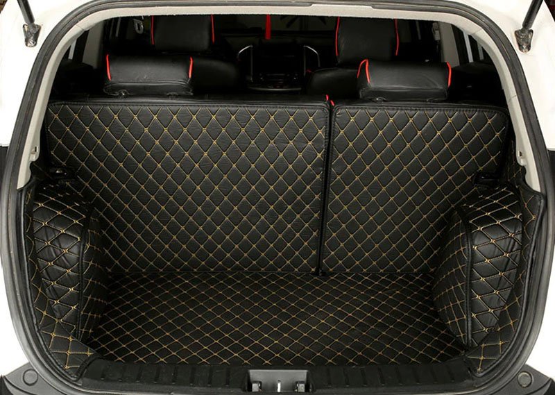 Shop Black and Yellow Stitching Full Cover Luxury Leather Diamond Trunk Car Mats UK