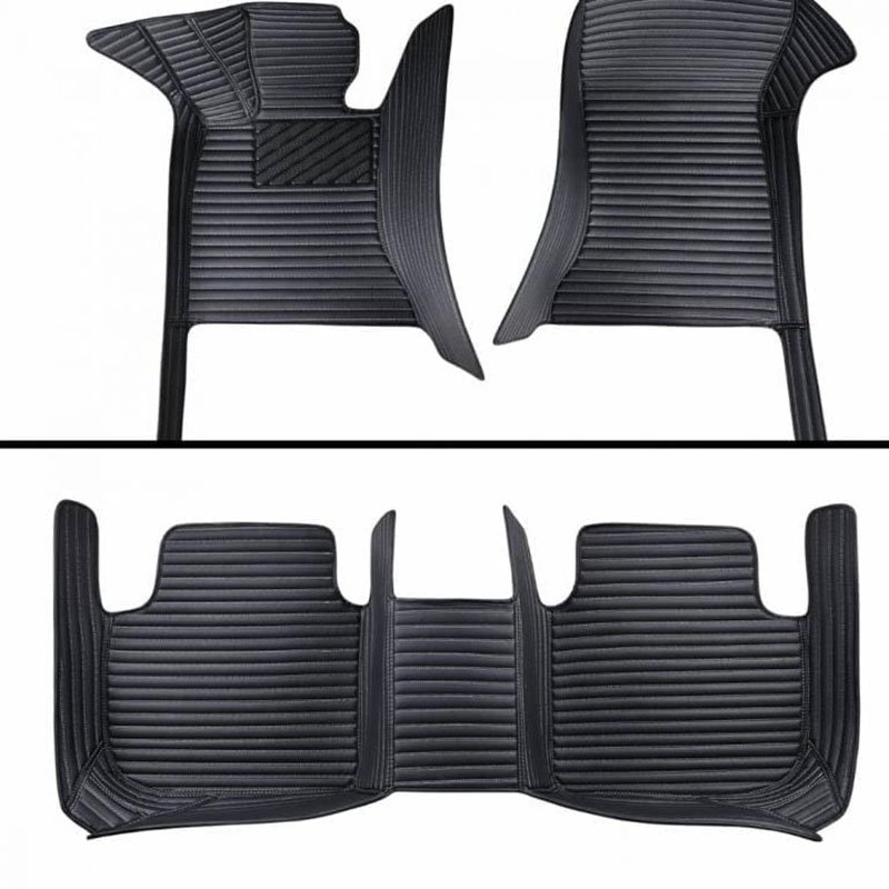Shop Black Luxury Leather Stripe Car Mats UK